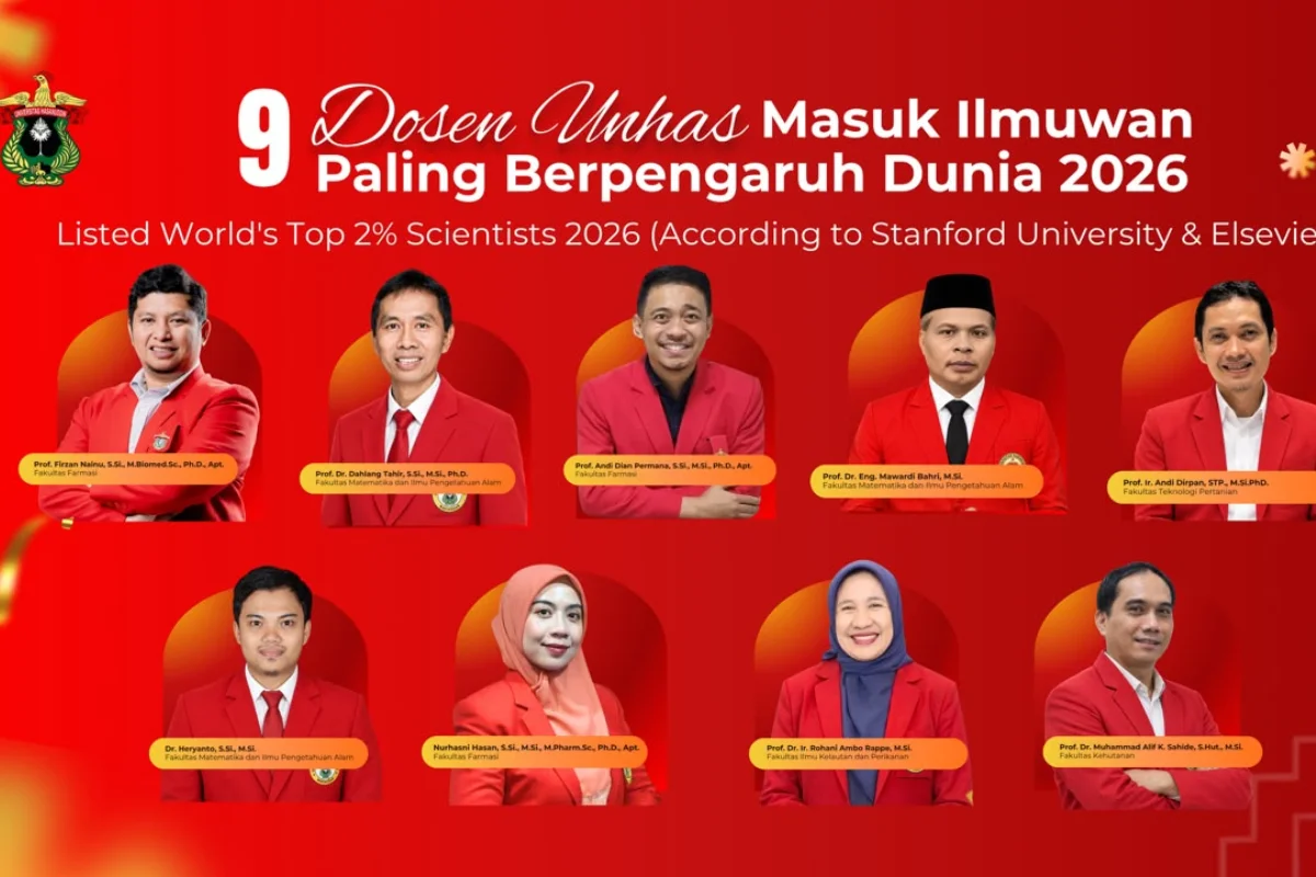 9 Ilmuwan Universitas Hasanuddin Masuk Daftar Top 2 Persen Dunia, Ini Nama-namanya